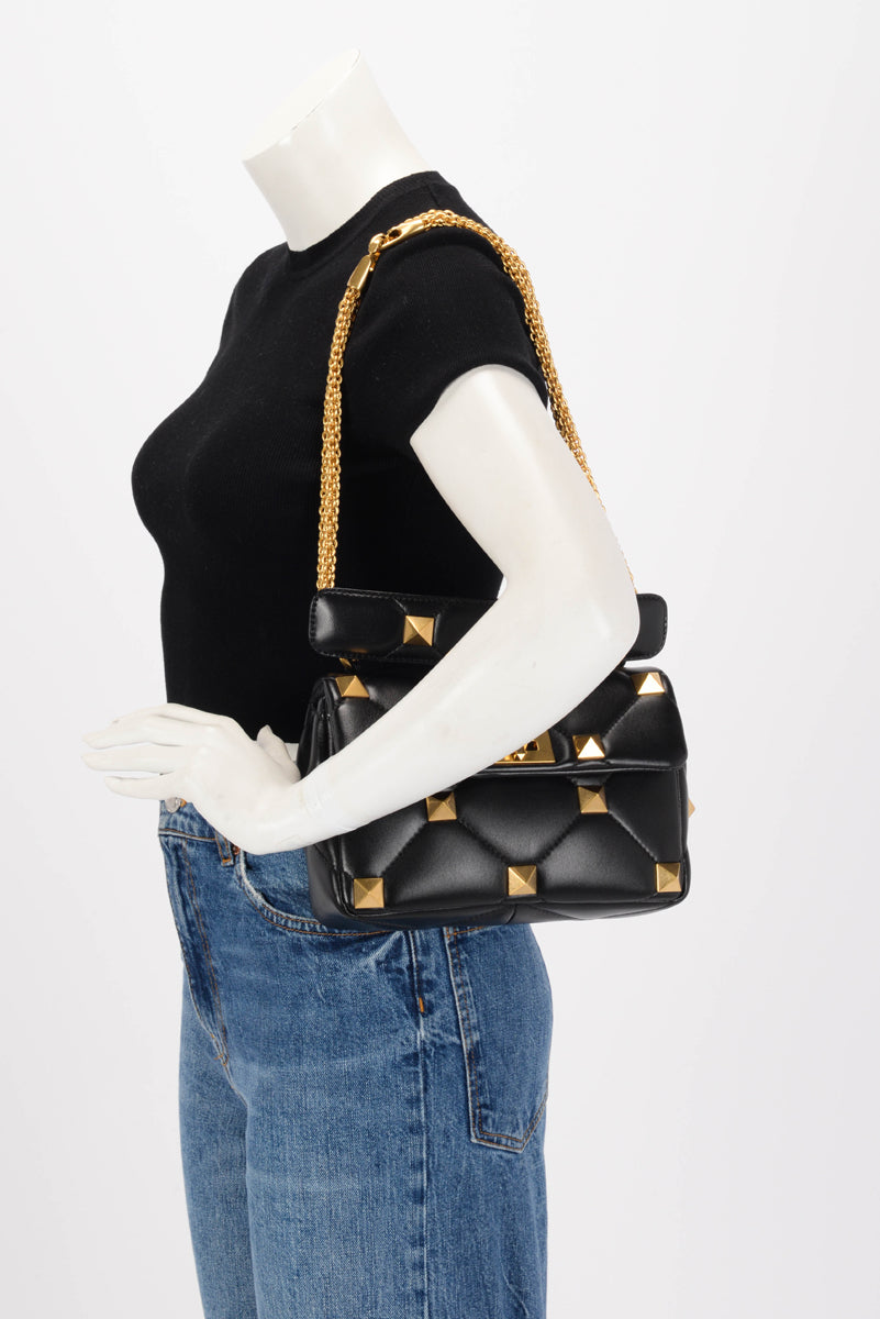 Valentino Black Nappa Medium Roman Stud Bag