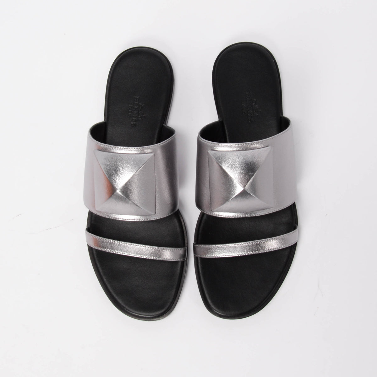 Hermes Gris Argente Lambskin Caia Sandals 39