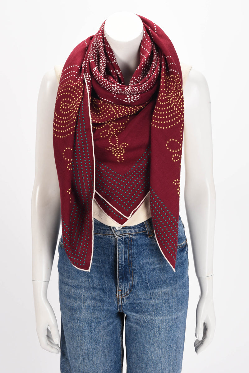 Hermes Bordeaux Cashmere & Silk Brandebourgs Points Shawl