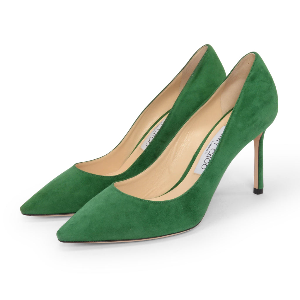 Jimmy Choo Emerald Green Suede Romy 85 Pumps 37