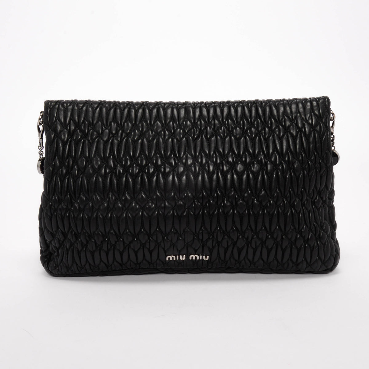 Miu Miu Black Matelasse Nappa Large Crystal Convertible Clutch