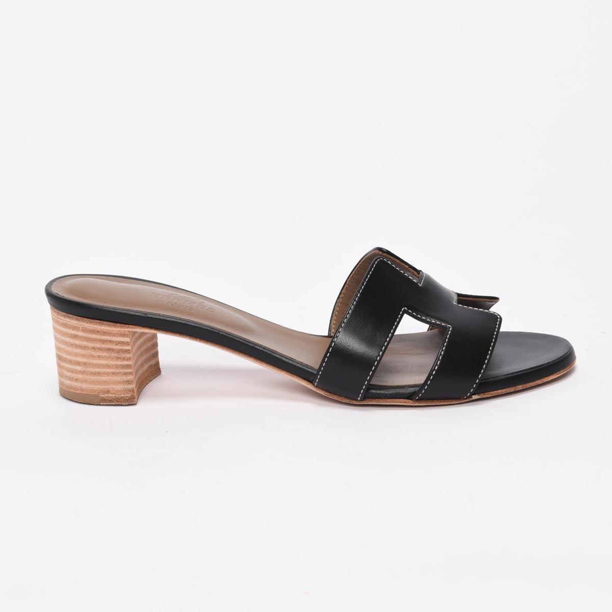 Hermes Black Calfskin Oasis Sandals 37