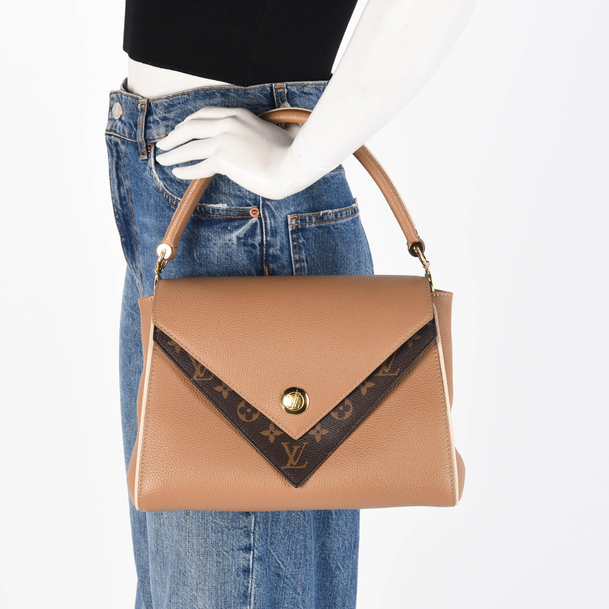 Louis Vuitton Sesame Grained Calfskin & Monogram Double V Bag