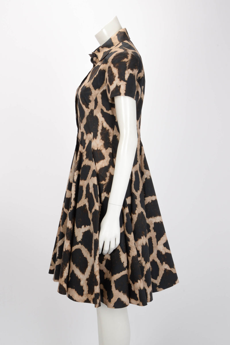Giambattista Valli Beige Leopard Print Pleated Midi Shirt Dress IT 42