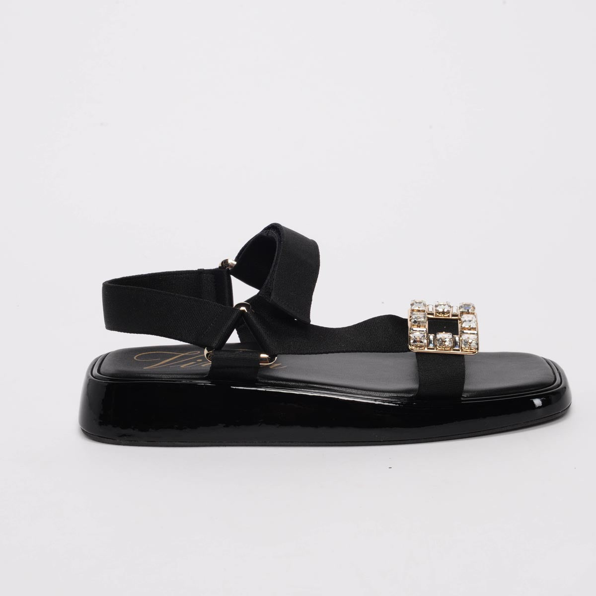 Roger Vivier Black Patent Trekky Buckle Sandals 39