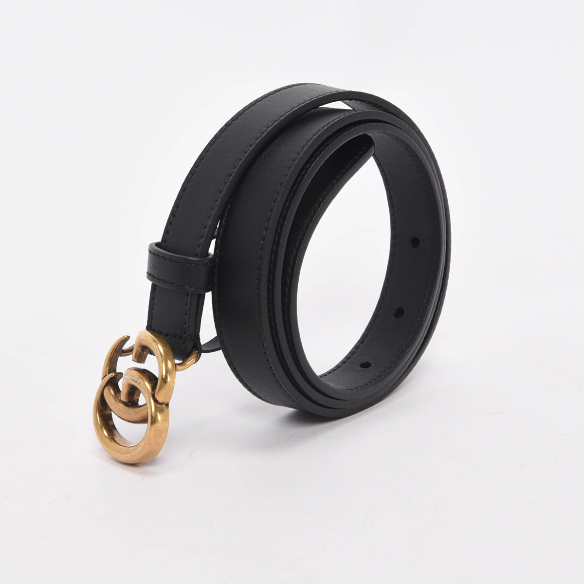Gucci Black Smooth Leather GG Marmont Thin Belt