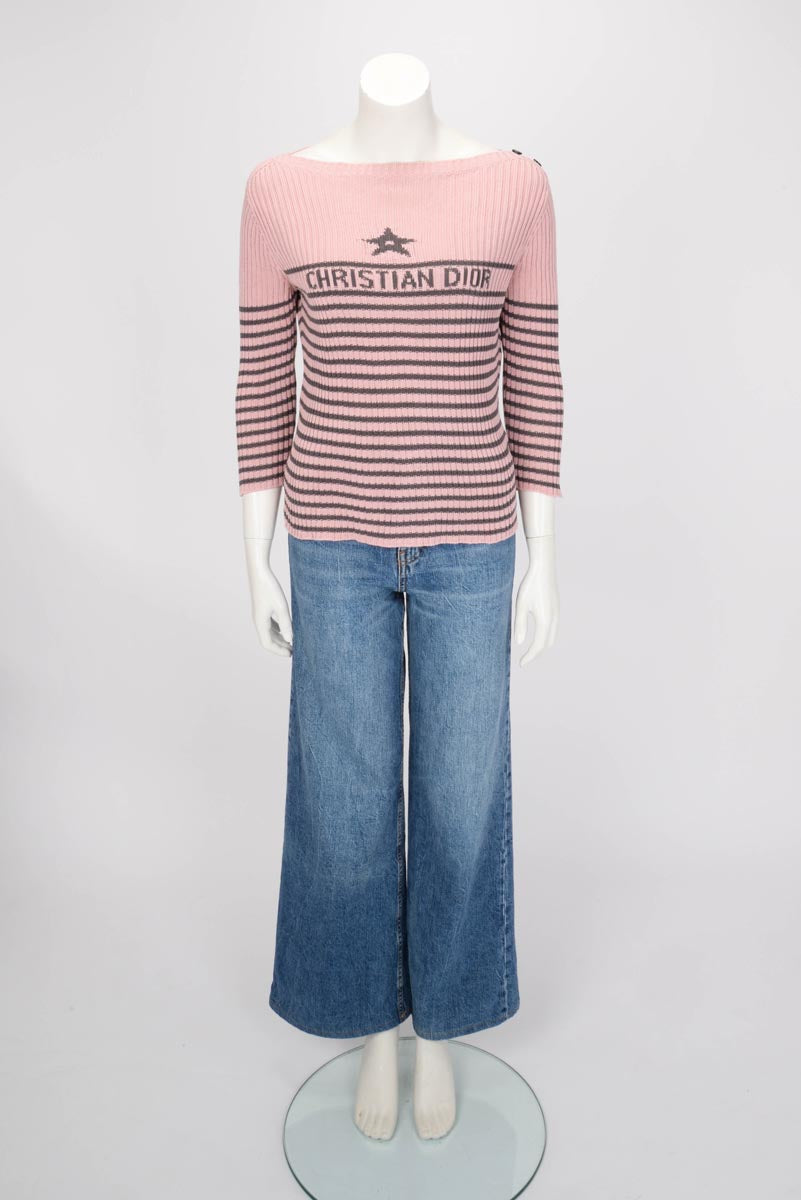 Dior Pink & Grey Cotton Knit Dioriviera Sweater FR 42