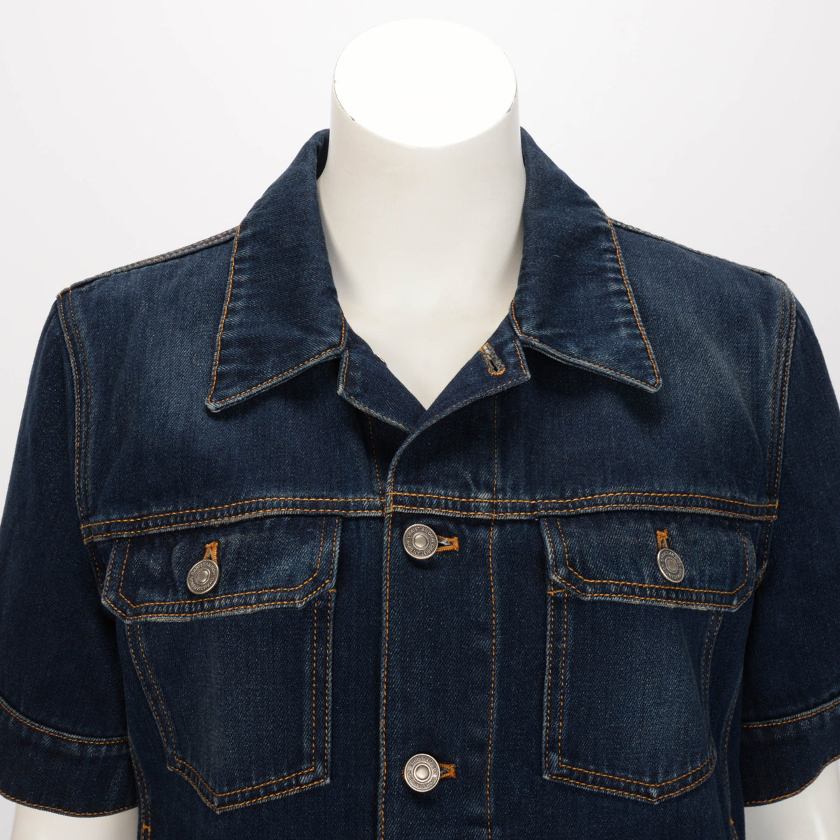 Dior Blue Denim Couture Short Sleeve Cropped Jacket FR 44