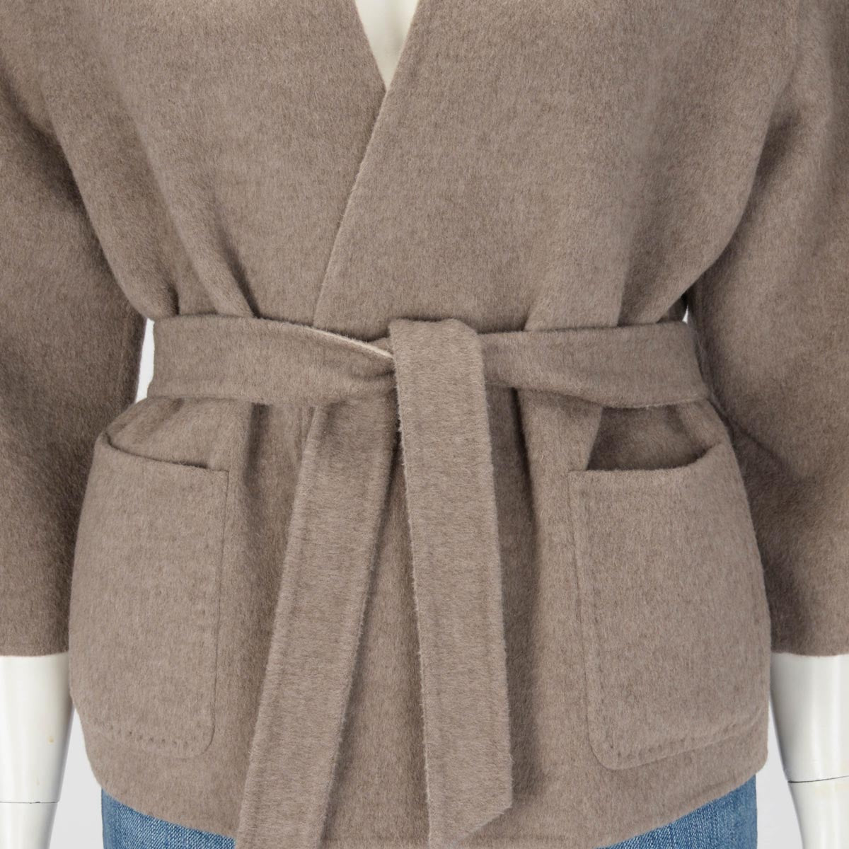 Max Mara Taupe Wool Reversible Belted Jacket IT 38