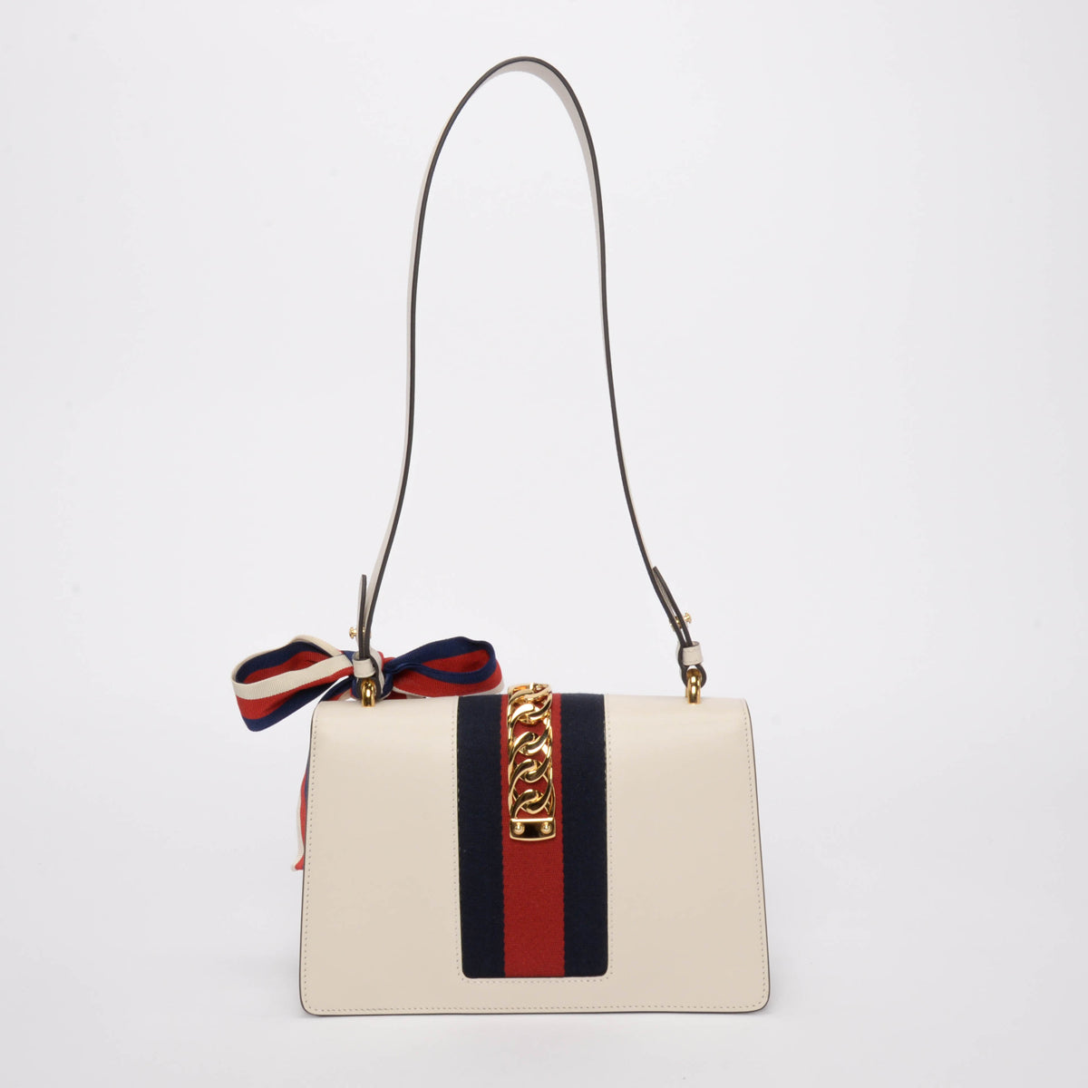 Gucci White Calfskin Small Sylvie Shoulder Bag