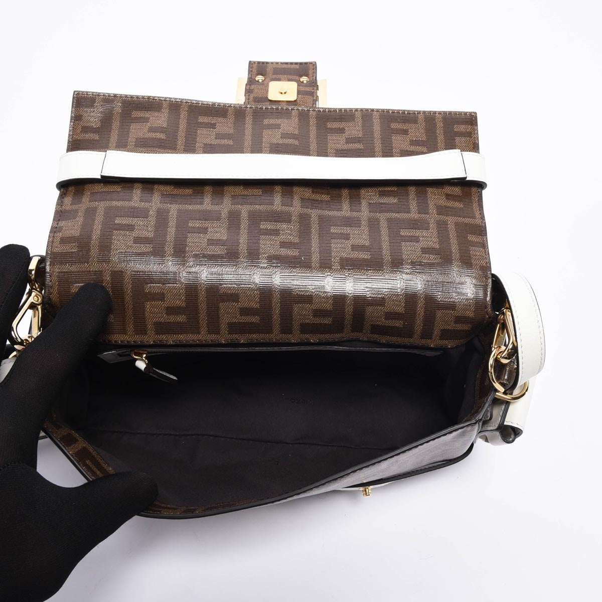 Fendi Tobacco & White Zucca Canvas Cage Baguette Bag