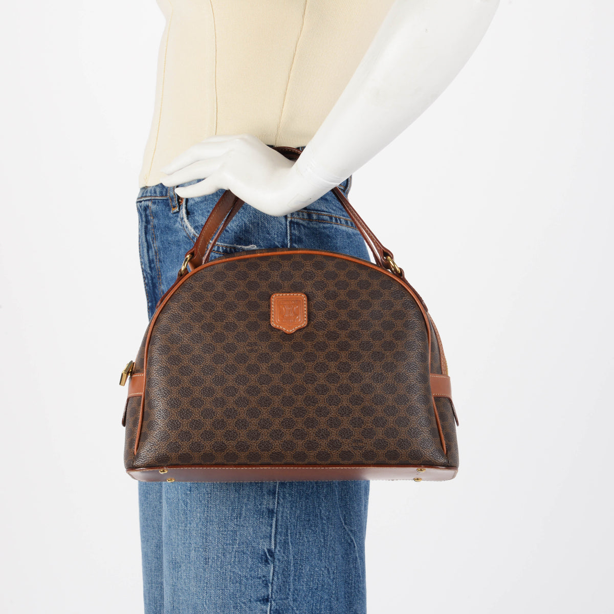 Celine Vintage Tan Macadam Canvas Bowling Bag