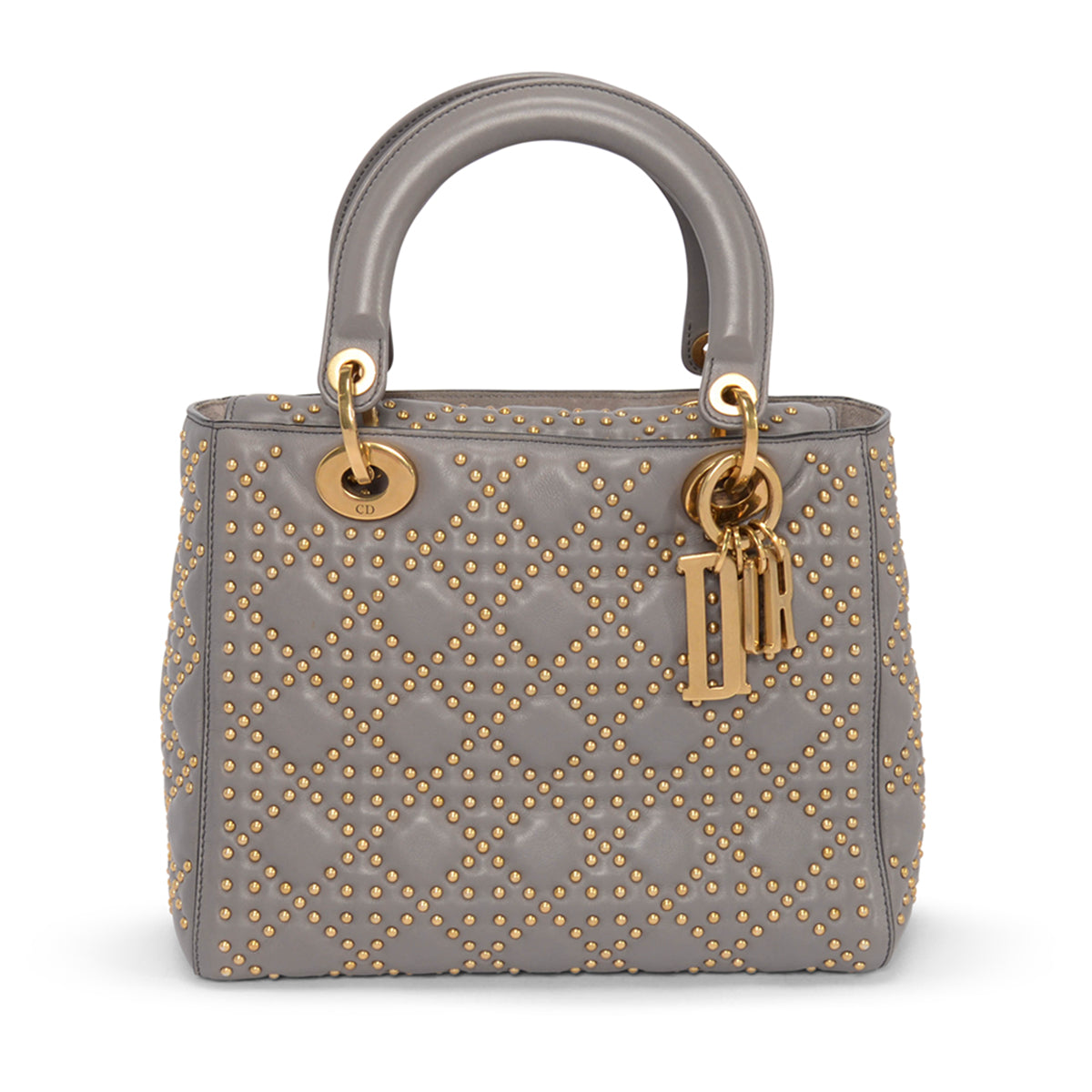 Dior Grey Studded Leather Medium Supple Lady Dior Bag