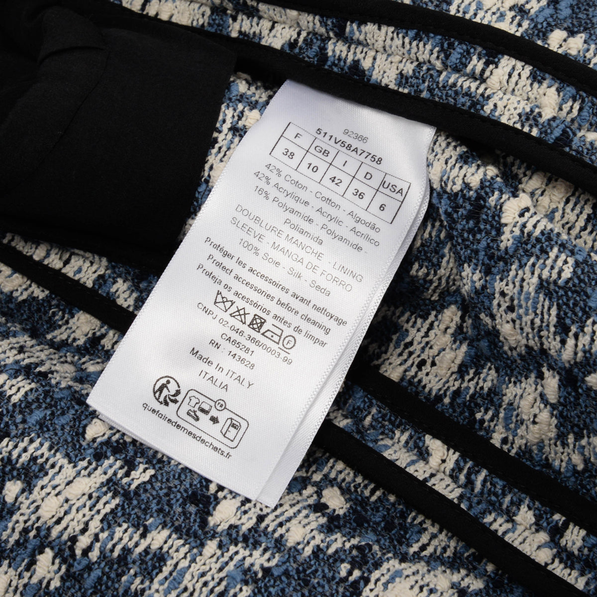 Dior Blue & White Houndstooth Tweed Cropped Jacket FR 38
