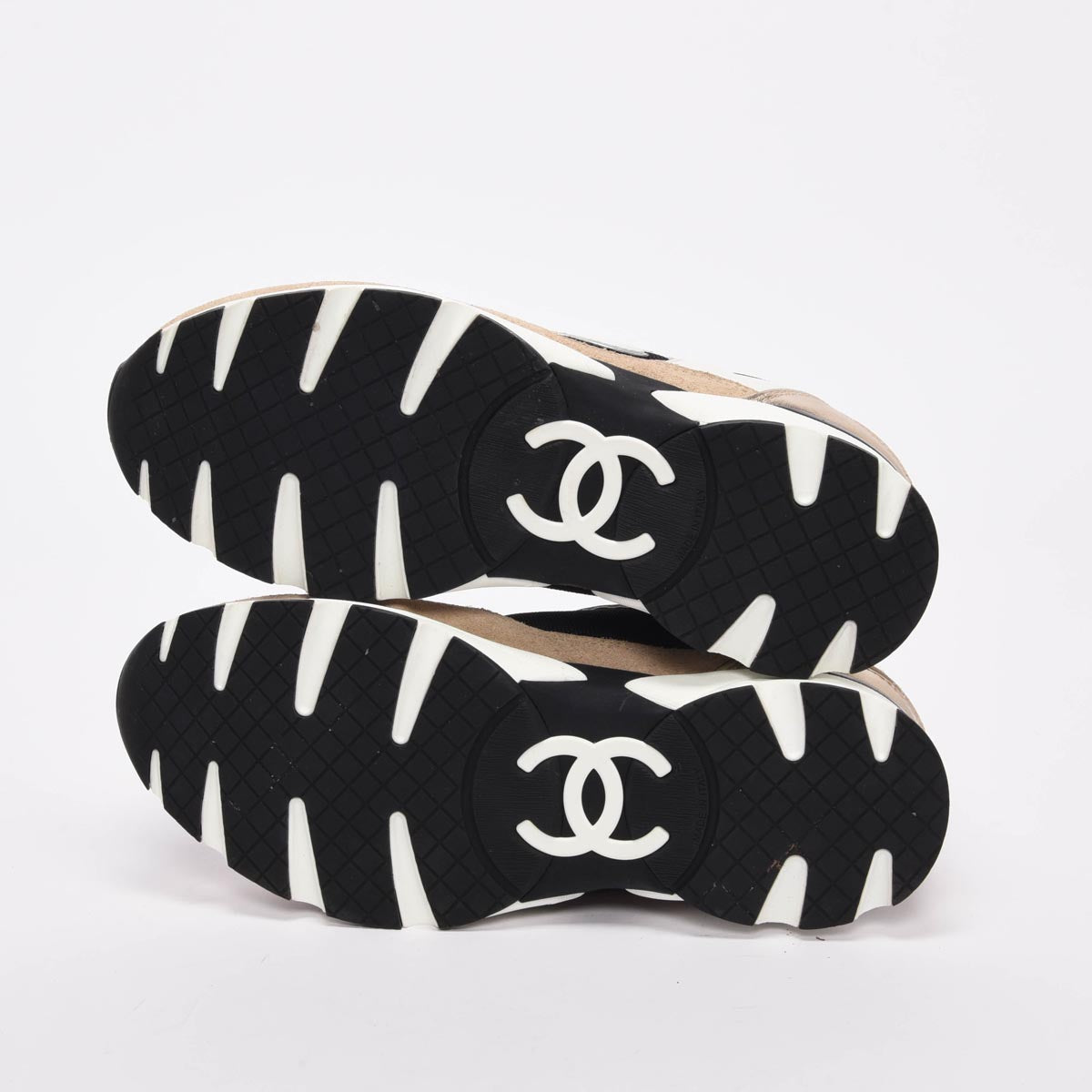 Chanel Beige & Gold Mixed Fibers CC Trainer Sneakers 37.5
