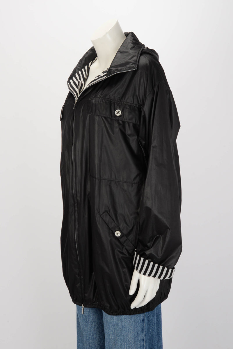 Chanel Black Nylon Coco Beach Shell Parka Jacket FR 36