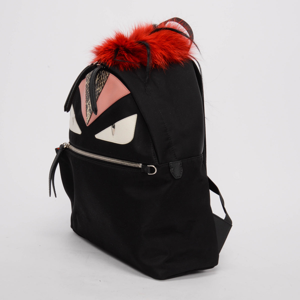 Fendi Black Nylon & Fur Medium Monster Eyes Backpack