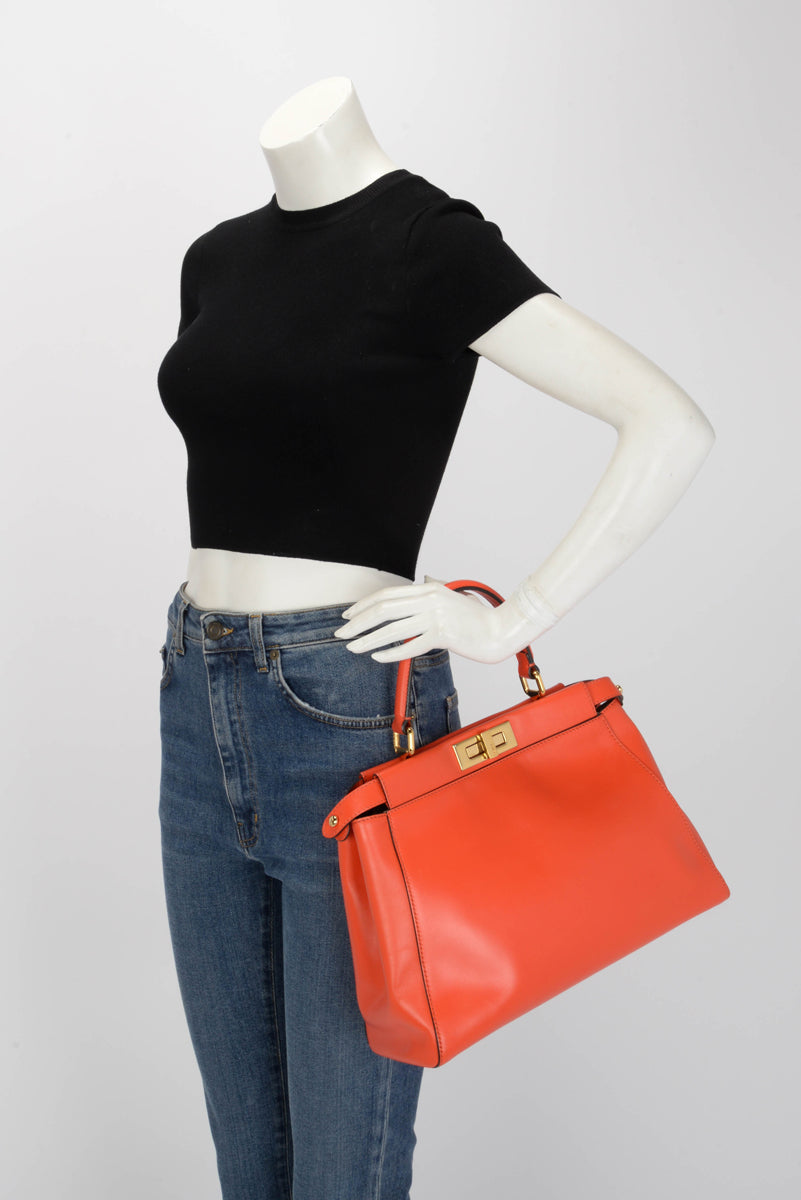 Fendi Orange Nappa Medium Peekaboo Tote