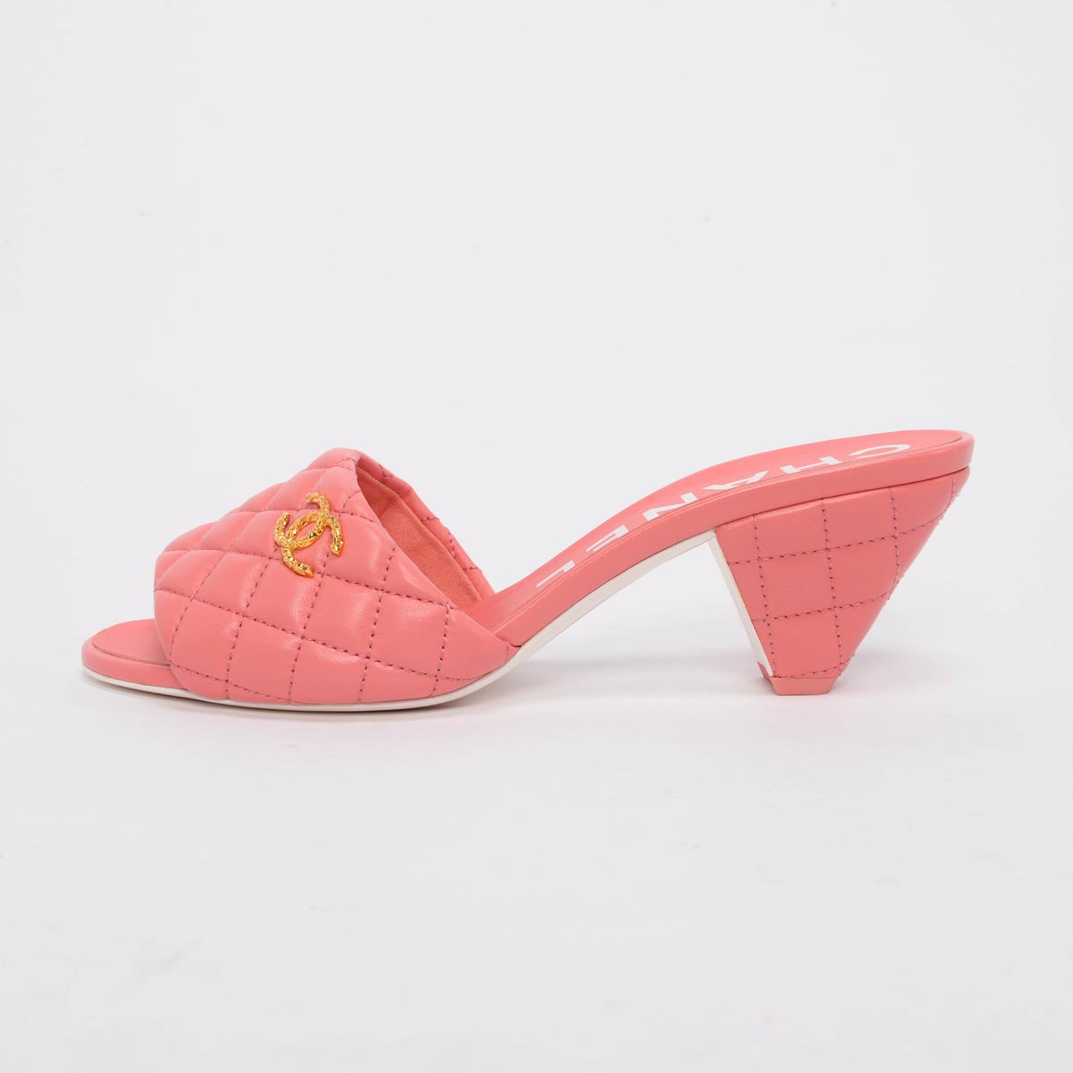 Chanel Coral Quilted Lambskin Textured CC Mules 40