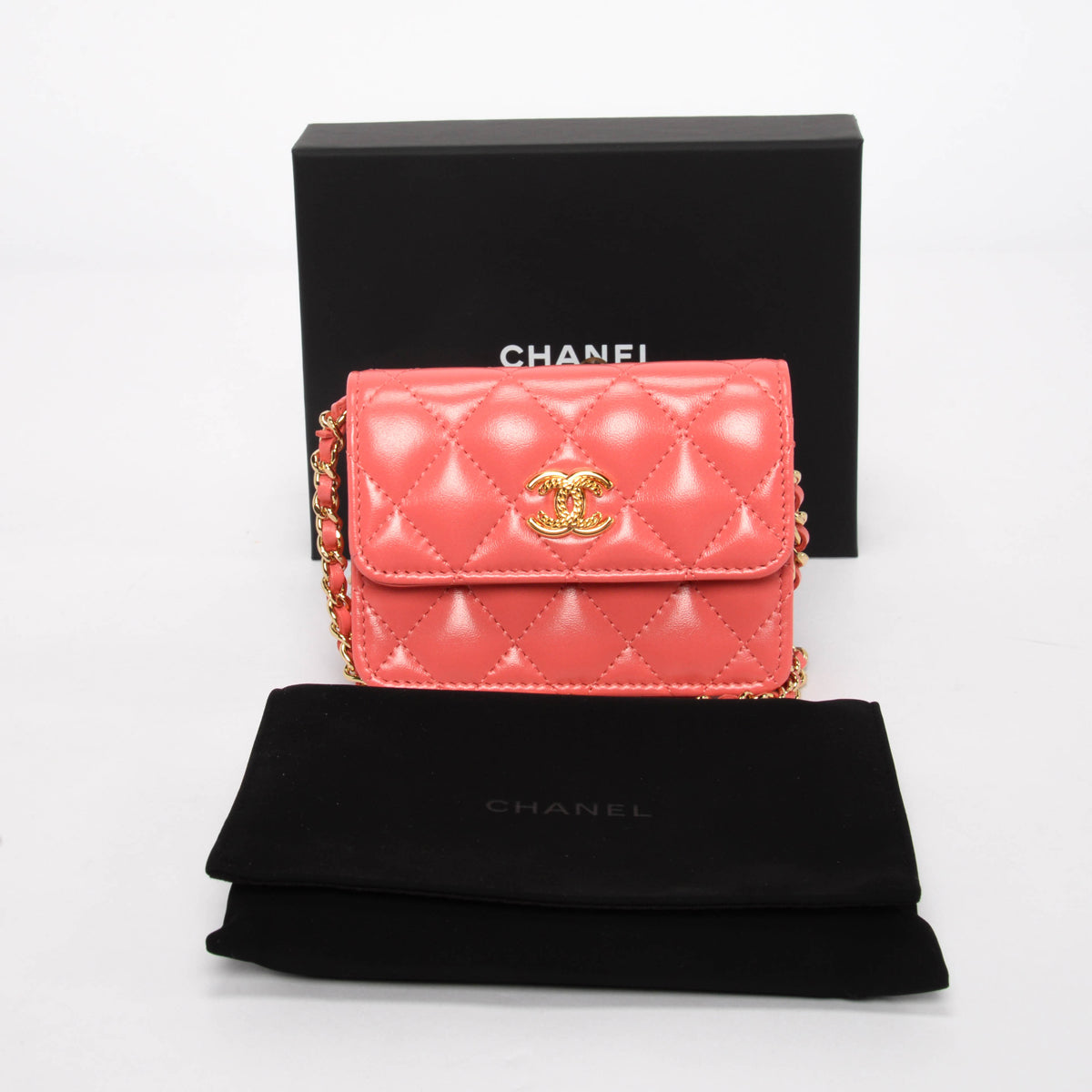Chanel Coral Lambskin CC Clutch With Chain