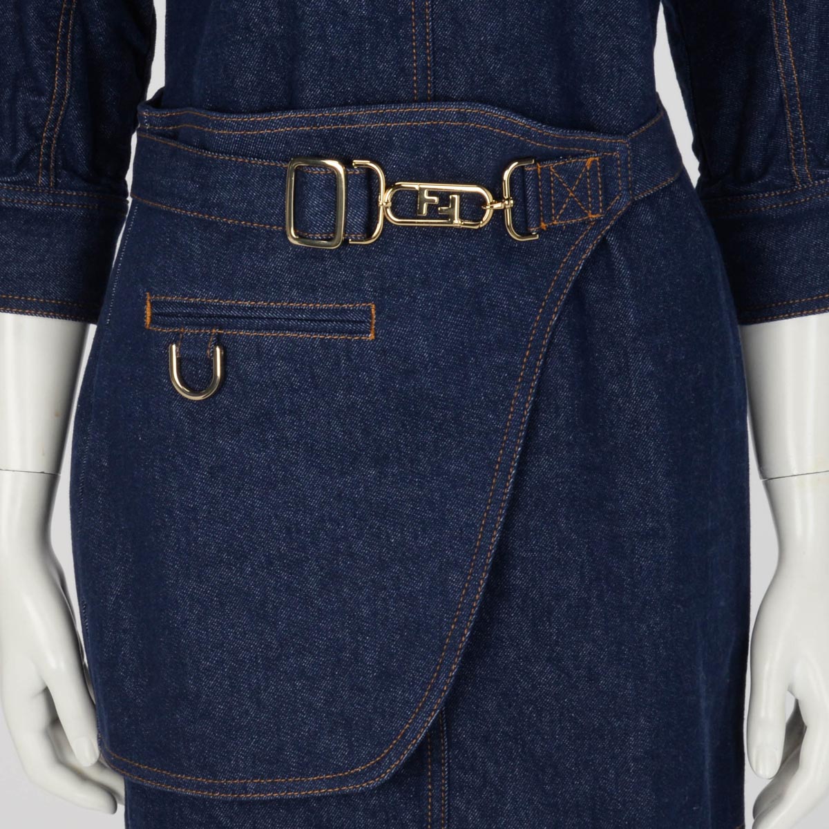 Fendi Dark Blue Denim Belt Bag Dress IT 40