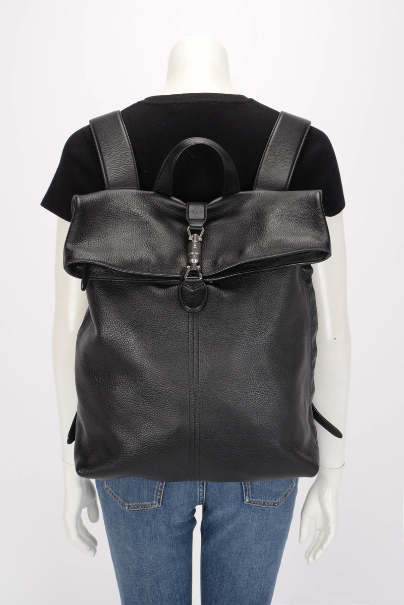 Gucci Black Grained Leather 1961 Jackie Backpack
