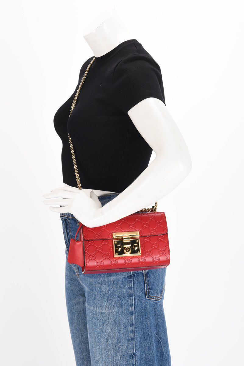 Gucci Red Guccissima Small Padlock Bag