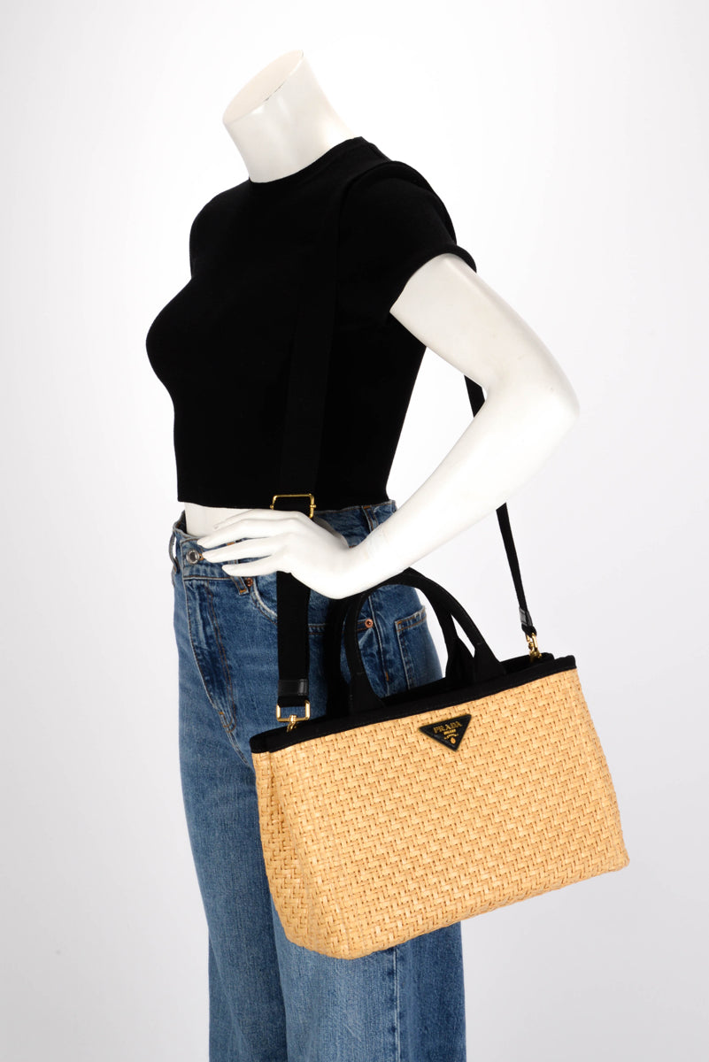 Prada Black Woven Raffia Basket Tote