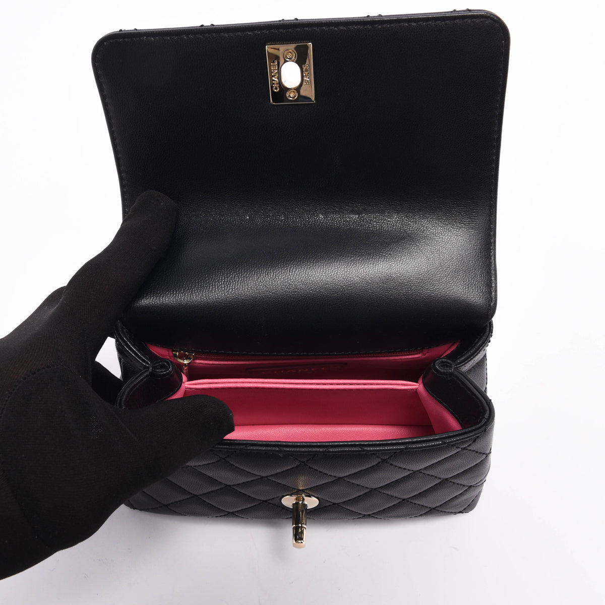 Chanel Black Goatskin Rainbow Extra Mini Coco Handle Bag