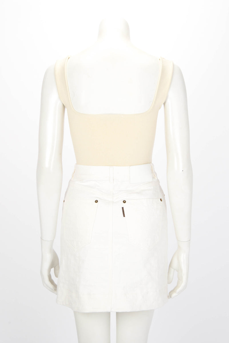 Louis Vuitton White Jacquard Denim Monogram Skirt FR 38