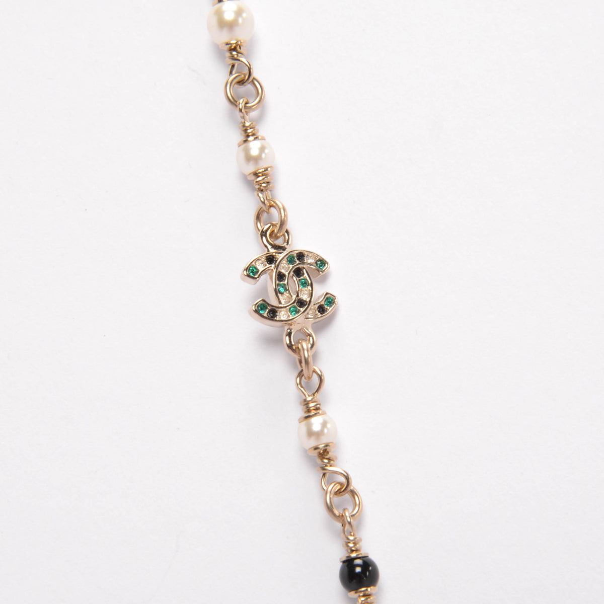 Chanel Light Gold & Emerald Crystal & Pearl Deer Pendant Necklace
