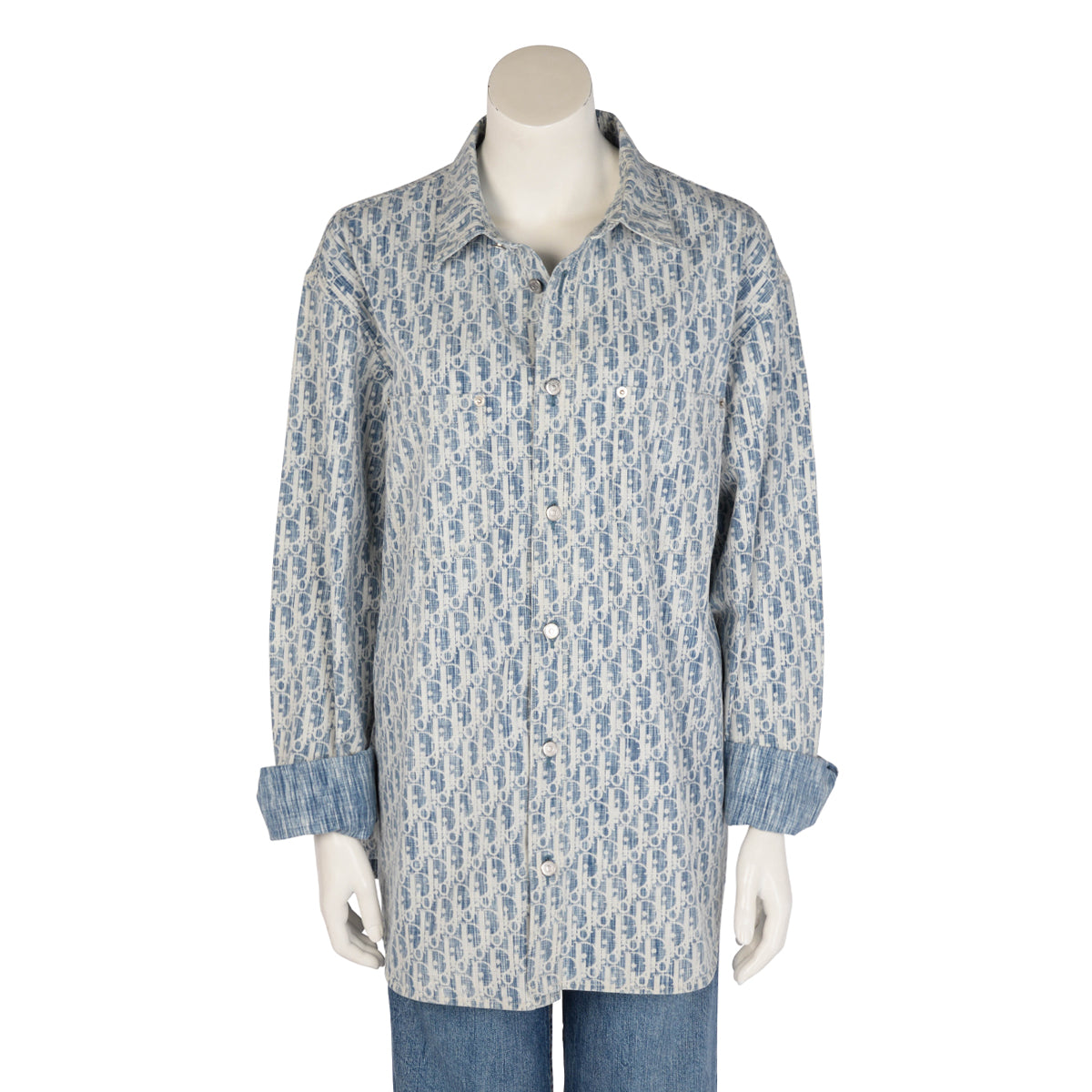 Dior Blue & White Cotton Oblique Overshirt L-XL