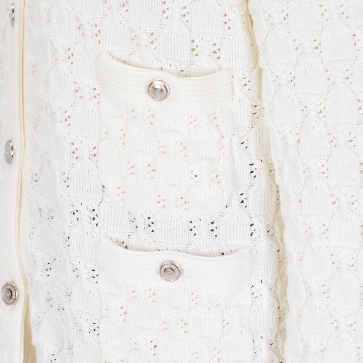 Chanel White Crochet Knit Four Pocket Cardigan FR 48