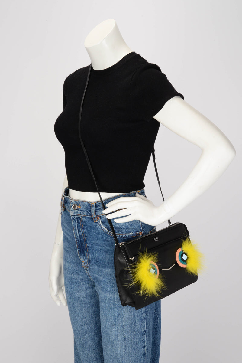 Fendi Black Vitello Dolce Hypnoteyes Mini 2Jours Pouch Bag