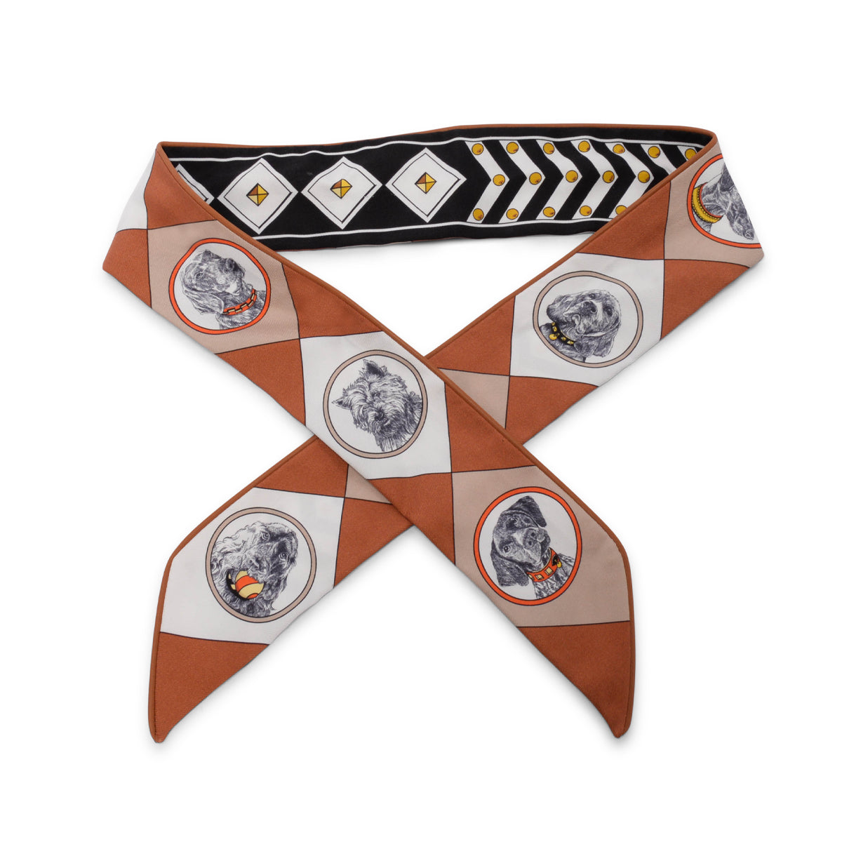 Hermes Black Silk & Leather Trim Colliers et Chiens Forever Twilly