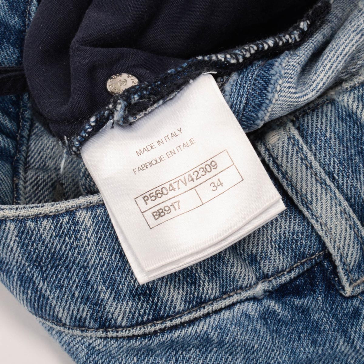 Chanel Blue Denim CC Print Ankle Zip Jeans FR 34