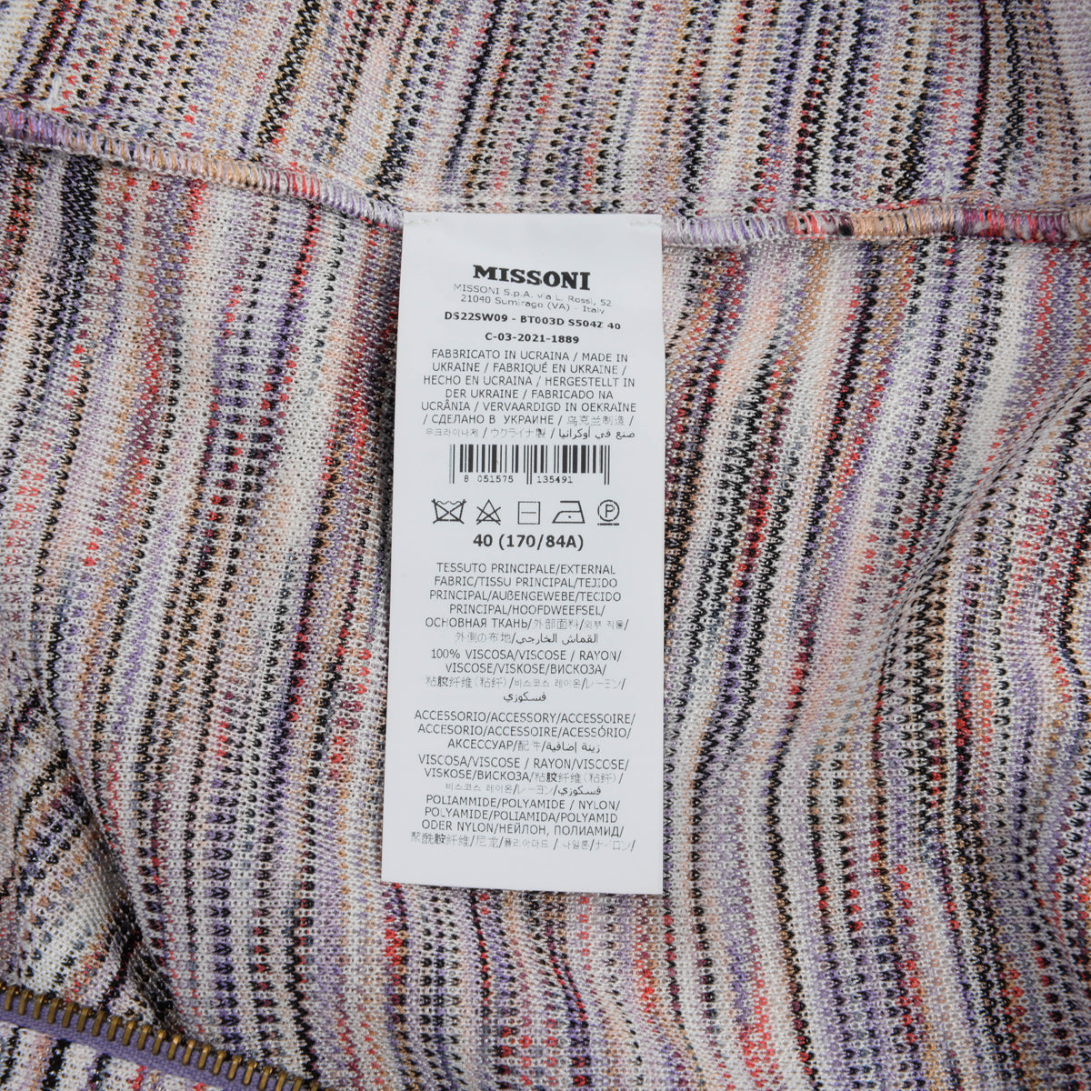 Missoni Pastel Striped Knit Zip Front Jacket IT 40