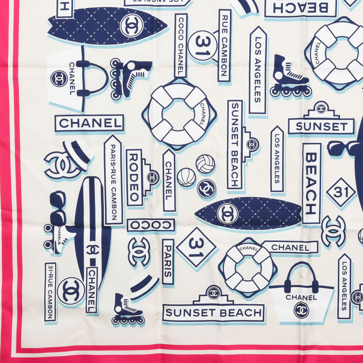 Chanel Ivory Silk CC Beach Logo Scarf