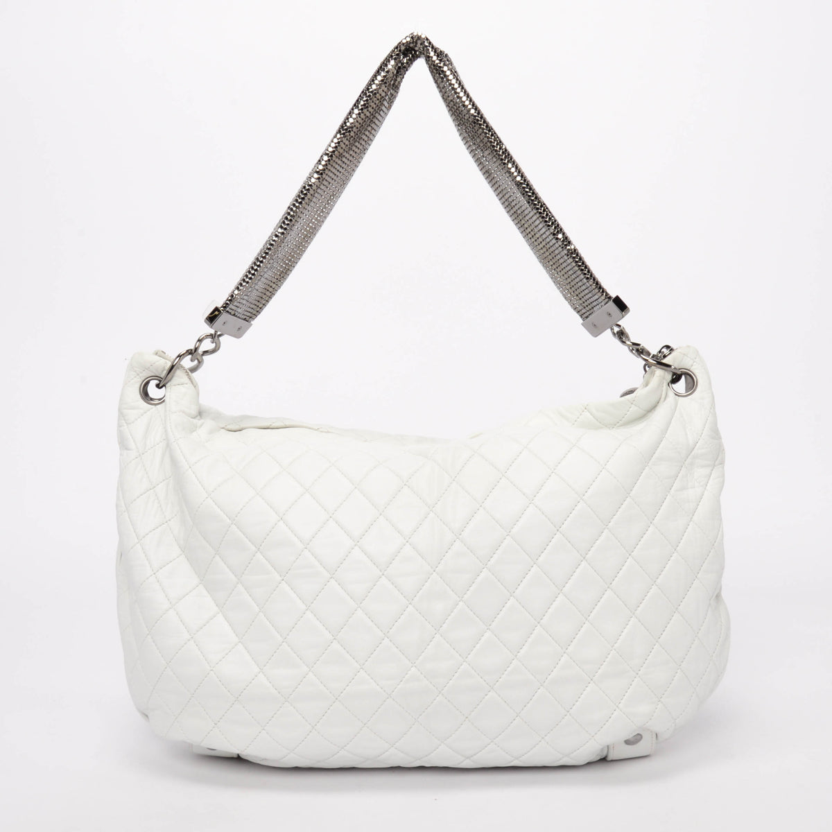 Chanel White Quilted Lambskin Large Chain Mail Hobo Bag
