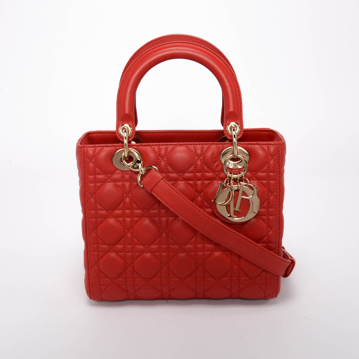 Dior Red Lambskin Cannage Medium Lady Dior Bag
