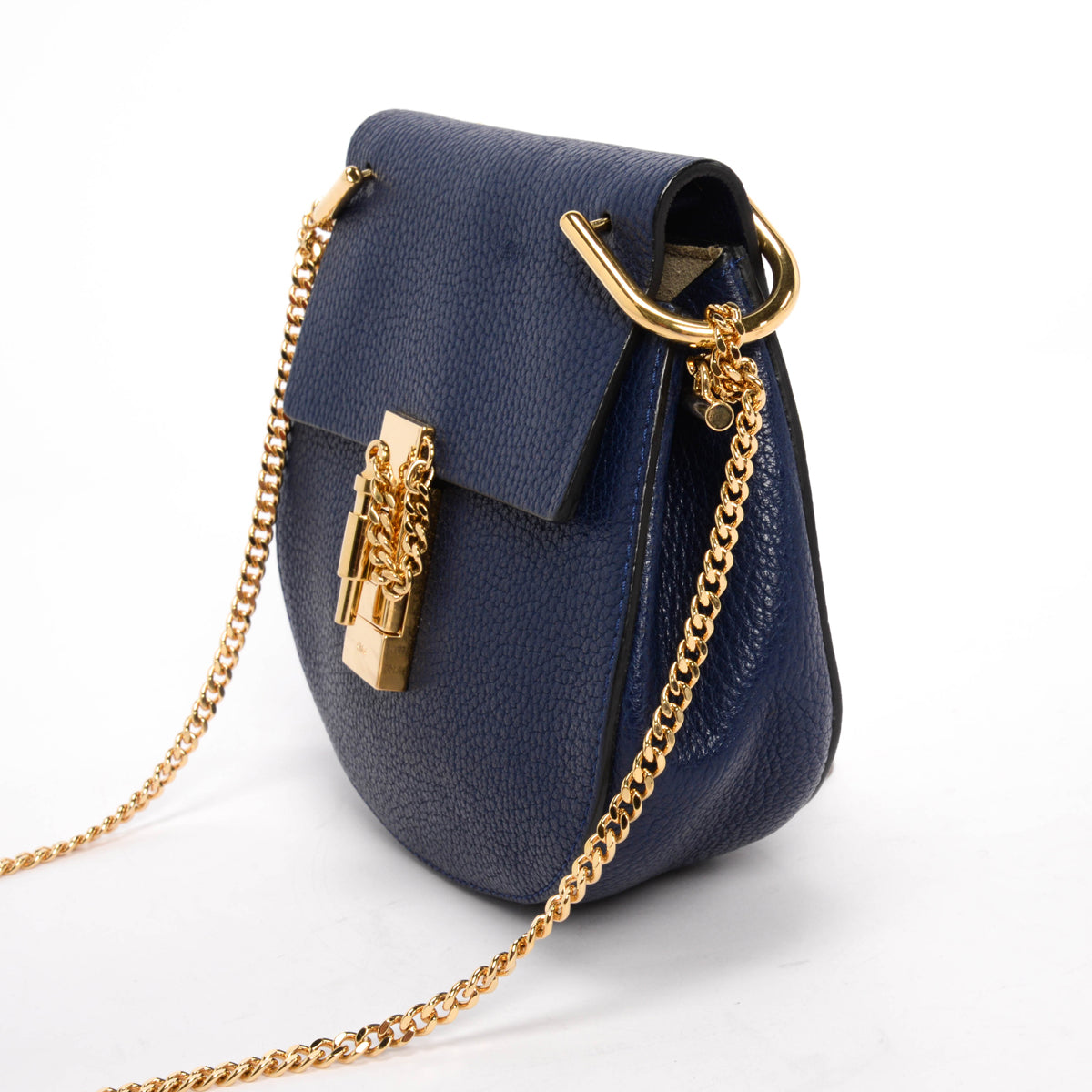 Chloe Royal Blue Grained Calfskin Small Drew Bag