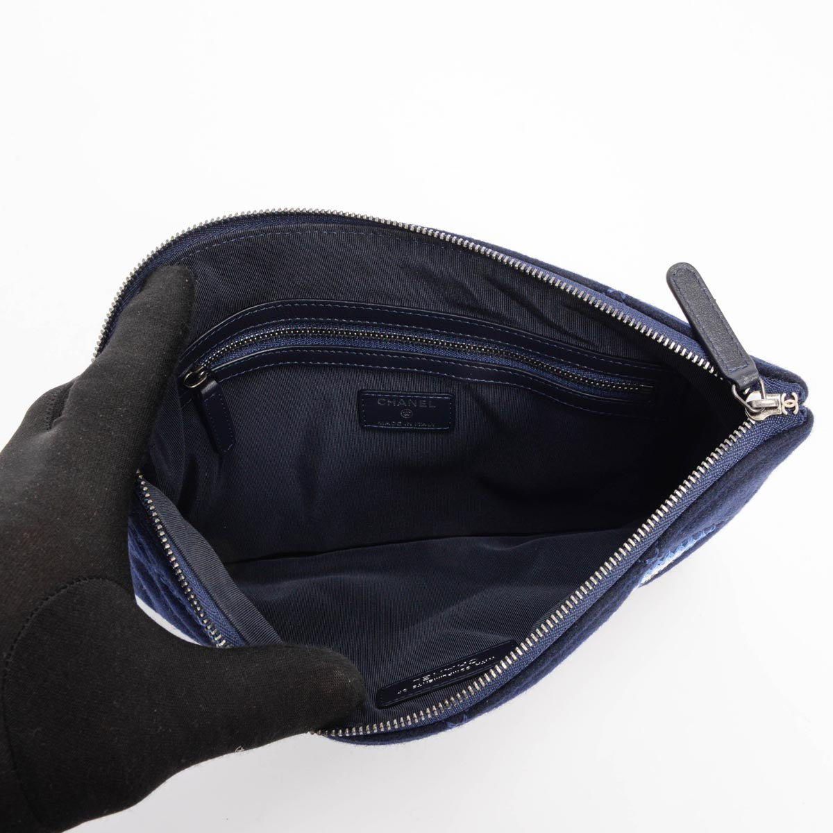Chanel Navy Embroidered Felt Medium O-Case