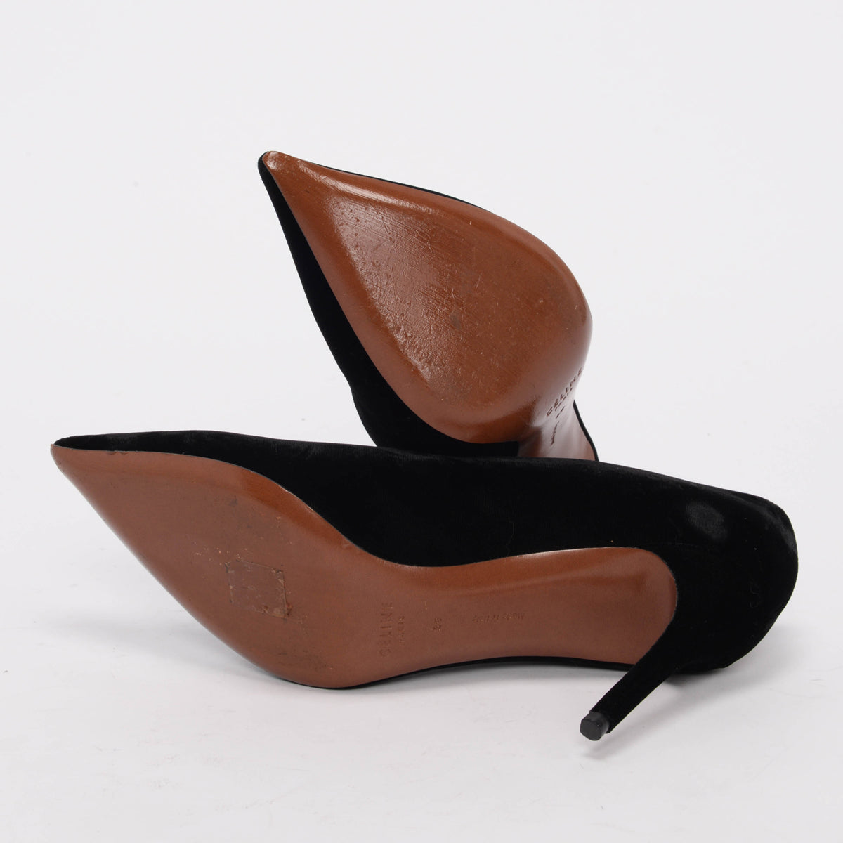 Celine Black Velvet V-Neck Pointy Pumps 39