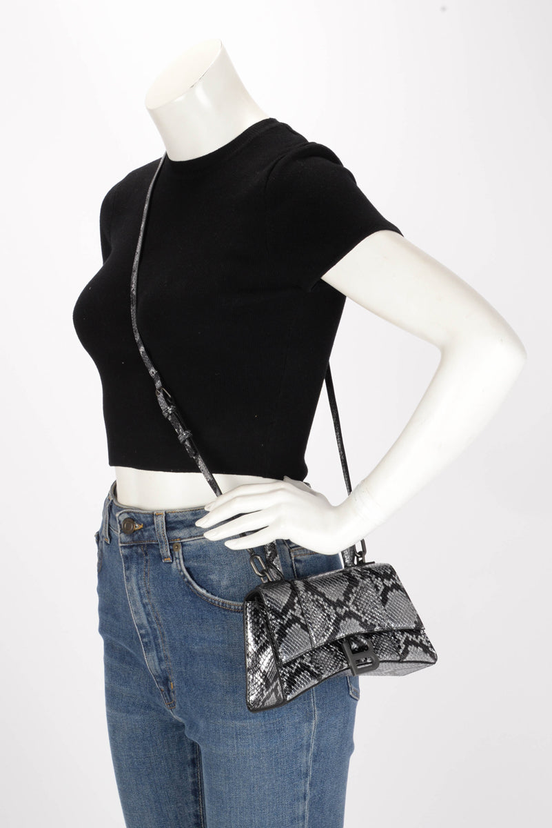 Balenciaga Silver Python Embossed Hourglass XS Bag