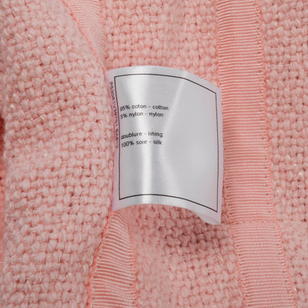 Chanel Pink Boucle Tweed Pearl CC Jacket FR 46