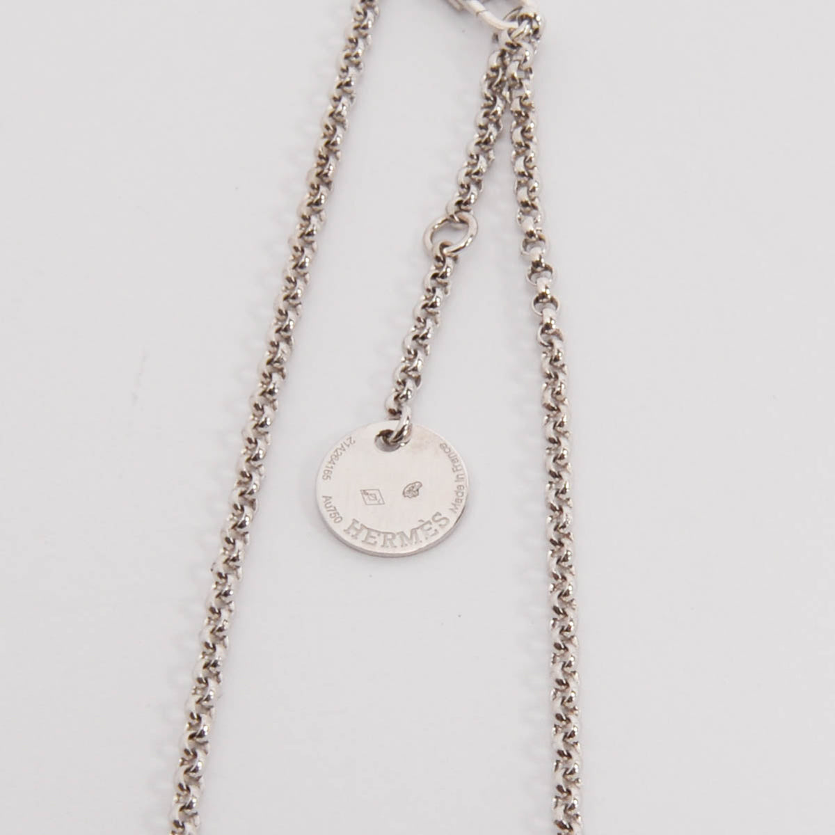 Hermes 18k White Gold & Diamond Small Model Kelly Clochette Necklace