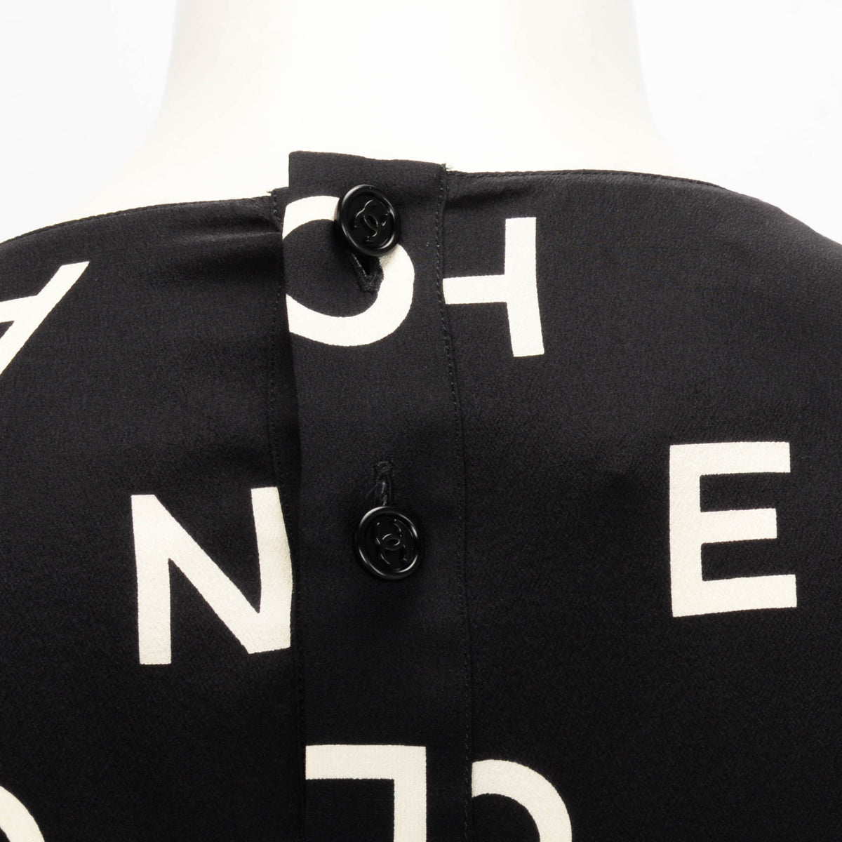 Chanel Vintage Black & White Silk CC Logo Letter Top FR 38