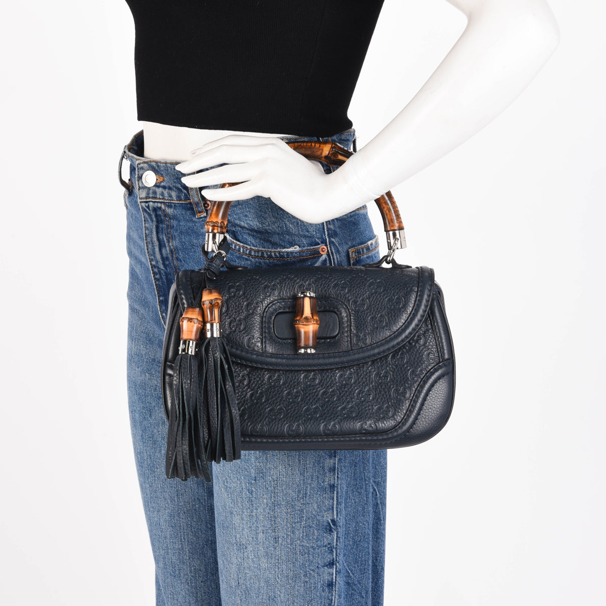 Gucci Dark Teal Guccissima Medium New Bamboo Bag