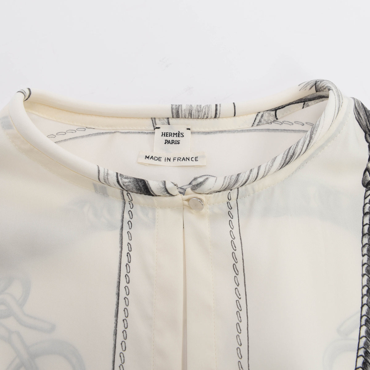 Hermes Blanc Casse Silk Project Carres Blouse FR 38
