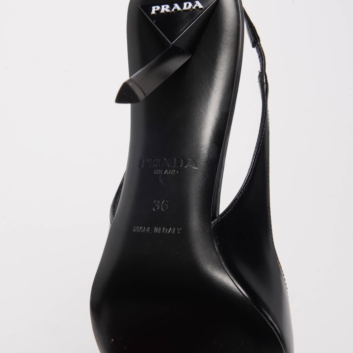 Prada Black Hi-Shine Logo Print Slingback Pumps 36
